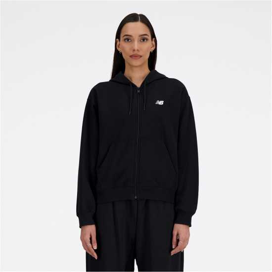 New Balance Balance French Terry Full Zip Hoody Womens Black Дамски суичъри и блузи с качулки