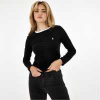 Jack Wills Trinkey Long Sleeve Ringer T-Shirt Black Дамски тениски и фланелки