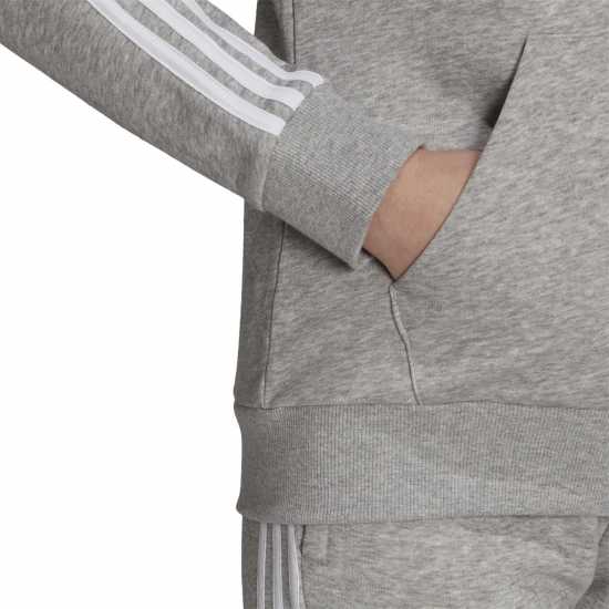 Adidas 3 Stripe Zip Track Hoodie Ladies Med Grey - Дамски суичъри и блузи с качулки