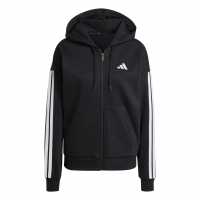 Adidas Essentials 3 Stripe Zip Track Hoodie Womens Black 