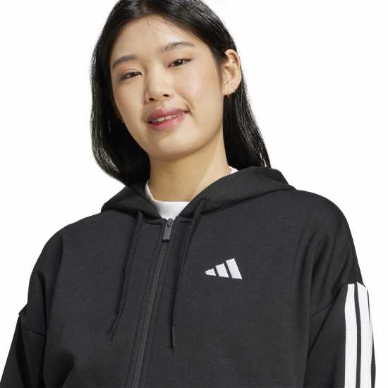 Adidas Essentials 3 Stripe Zip Track Hoodie Womens Black 