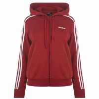 Adidas Дамски Суитшърт Essential 3 Stripe Zip Hoody Ladies Maroon Дамски суичъри и блузи с качулки
