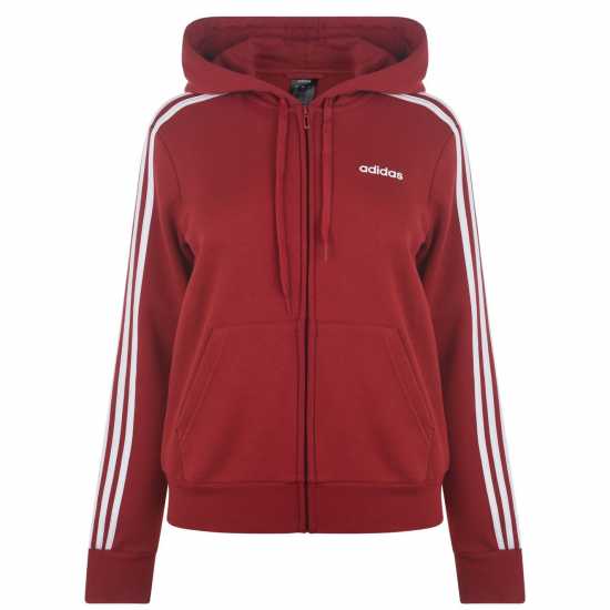 Adidas Дамски Суитшърт Essential 3 Stripe Zip Hoody Ladies Maroon Дамски суичъри и блузи с качулки