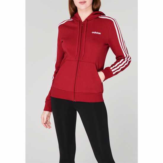 Adidas Дамски Суитшърт Essential 3 Stripe Zip Hoody Ladies Maroon Дамски суичъри и блузи с качулки
