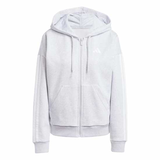 Adidas Essentials 3 Stripe Zip Track Hoodie Womens Grey 