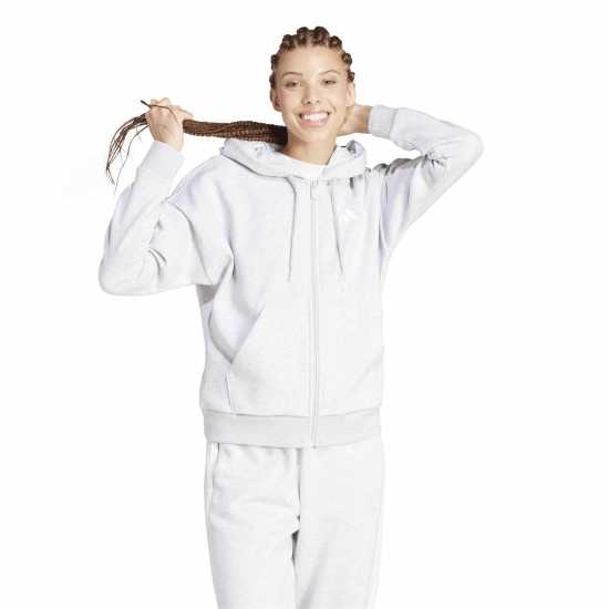 Adidas Essentials 3 Stripe Zip Track Hoodie Womens Grey 