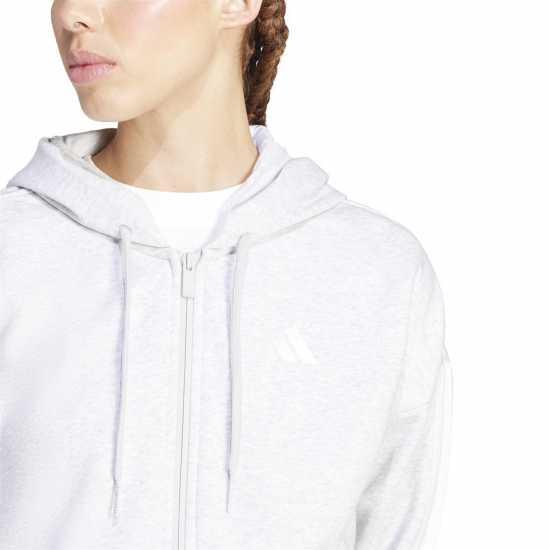 Adidas Essentials 3 Stripe Zip Track Hoodie Womens Grey 