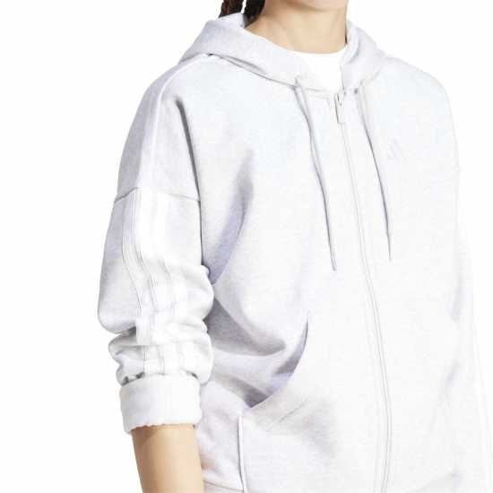 Adidas Essentials 3 Stripe Zip Track Hoodie Womens Grey 