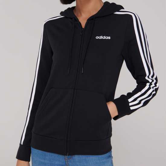 Adidas 3 Stripe Zip Track Hoodie Ladies Black/White Дамски суичъри и блузи с качулки