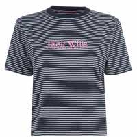 Jack Wills Milsom Boxy T-Shirt Navy Stripe Дамско облекло плюс размер