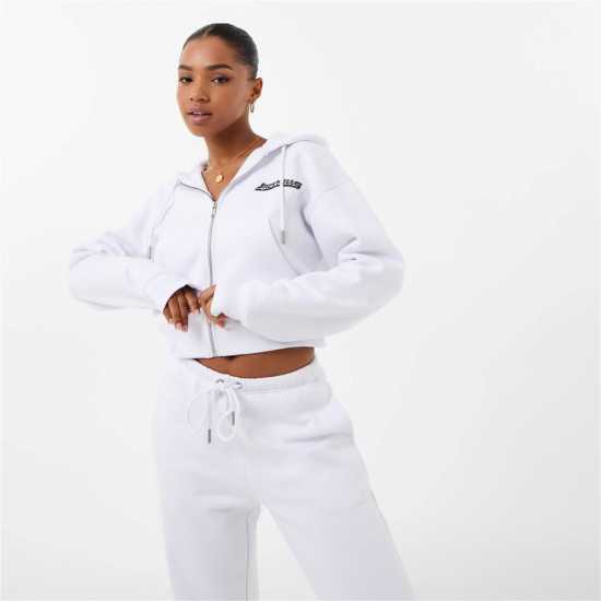 Jack Wills Cropped Zip Through Hoodie Бяло Дамски суичъри и блузи с качулки