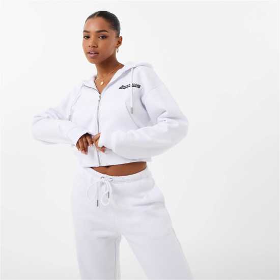 Jack Wills Cropped Zip Through Hoodie White Дамски суичъри и блузи с качулки