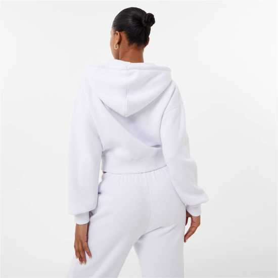 Jack Wills Cropped Zip Through Hoodie White Дамски суичъри и блузи с качулки