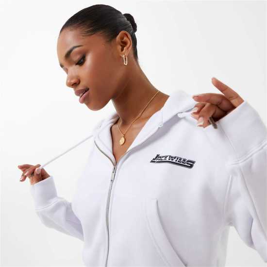 Jack Wills Cropped Zip Through Hoodie Бяло Дамски суичъри и блузи с качулки