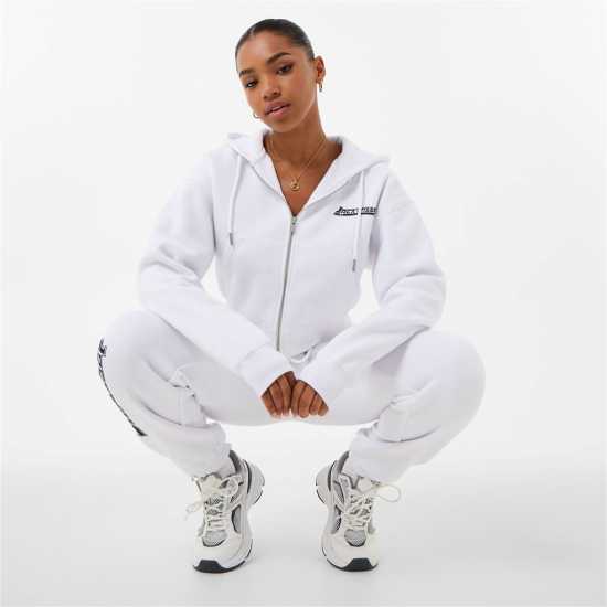 Jack Wills Cropped Zip Through Hoodie White Дамски суичъри и блузи с качулки