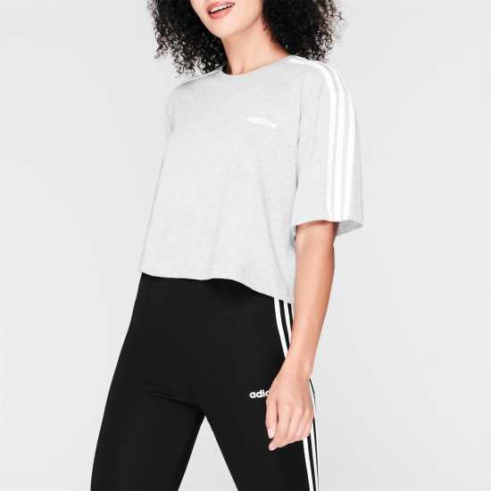 Adidas Тениска 3S Crop T Shirt Womens Средно сиво Дамски тениски с яка
