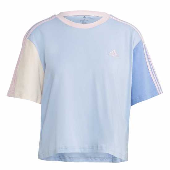 Тениска Adidas 3S Crop T Shirt Womens Blue Dawn/Pink Дамско облекло плюс размер