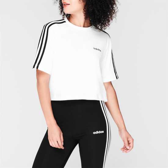 Adidas Тениска 3S Crop T Shirt Womens White/Black - Дамски тениски с яка