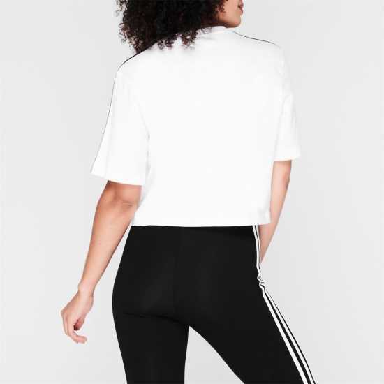 Adidas Тениска 3S Crop T Shirt Womens White/Black - Дамски тениски с яка