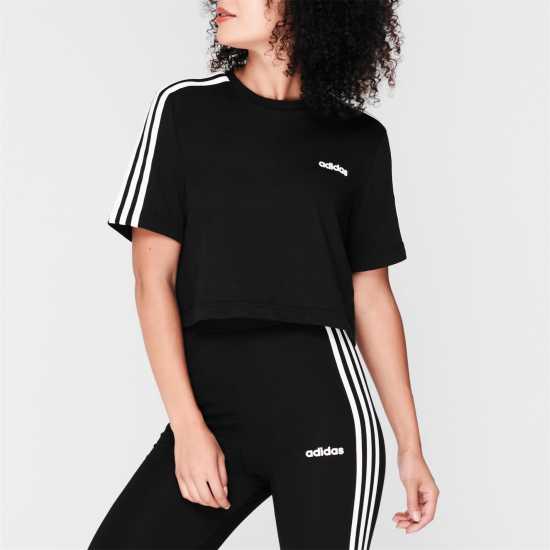 Adidas Тениска 3S Crop T Shirt Womens Black/White - Дамски тениски с яка