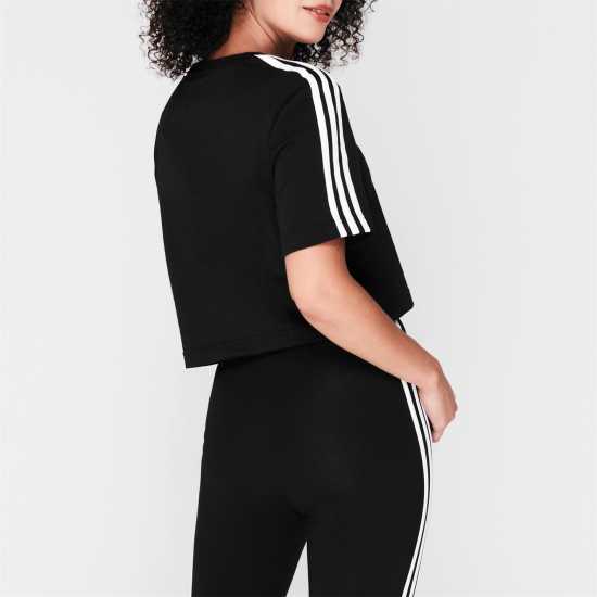 Adidas Тениска 3S Crop T Shirt Womens Black/White - Дамски тениски с яка