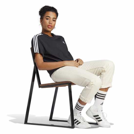 Adidas Тениска 3S Crop T Shirt Womens Черно/Бяло Дамски тениски с яка