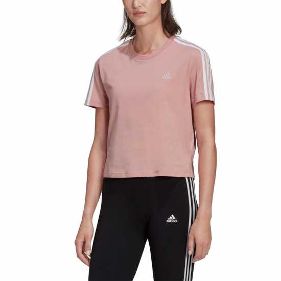 Adidas Тениска 3S Crop T Shirt Womens Розово Дамски тениски с яка