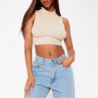 I Saw It First High Neck Contrast Rib Knit Crop Top