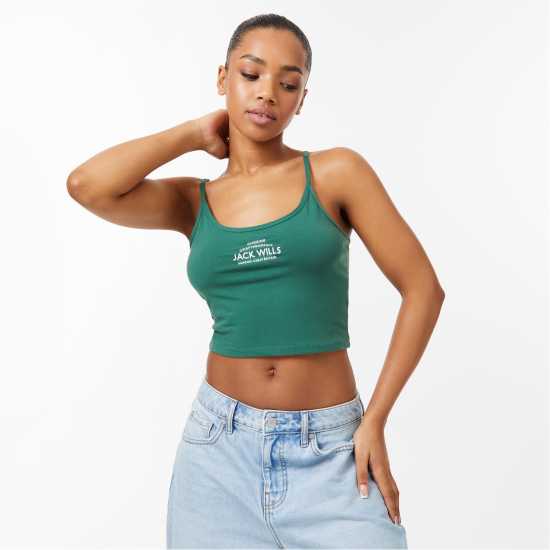 Jack Wills Double Strap Vest Горско зелено Дамски тениски с яка