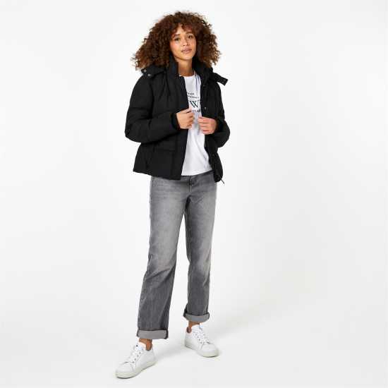 Jack Wills Women's Riley Wind Resistant Detachable Hood Short Puffer Jacket Черно 