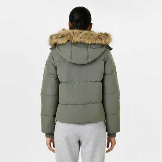 Jack Wills Women's Riley Wind Resistant Detachable Hood Short Puffer Jacket Хаки зелено Jack Wills Women's Riley Wind Resistant Detachable Hood Short Puffer Jacket Хаки зелено