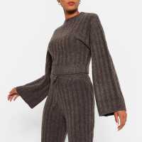 I Saw It First Recycled Knit Blend Wide Rib Jumper Co-Ord Chocolate Дамски пуловери и жилетки