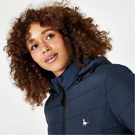 Jack Wills Women's Luna Water Resistant Wind Resistant Detachable Hood Short Puffer Jacket Морска синьо Jack Wills Women's Luna Water Resistant Wind Resistant Detachable Hood Short Puffer Jacket Морска синьо