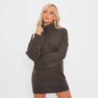 I Saw It First Recycled Seam Front Roll Neck Knit Blend Jumper Dress Chocolate Дамски пуловери и жилетки