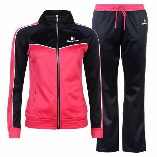Donnay Дамски Спортен Екип Poly Tracksuit Ladies HotPink/Wht/Nvy Дамски спортни екипи