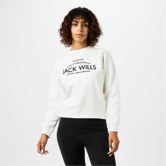 Блуза Обло Деколте Jack Wills Hunston Graphic Crew Neck Sweatshirt Винтажно бяло Дамски пуловери