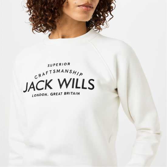 Блуза Обло Деколте Jack Wills Hunston Graphic Crew Neck Sweatshirt Винтажно бяло Дамски пуловери