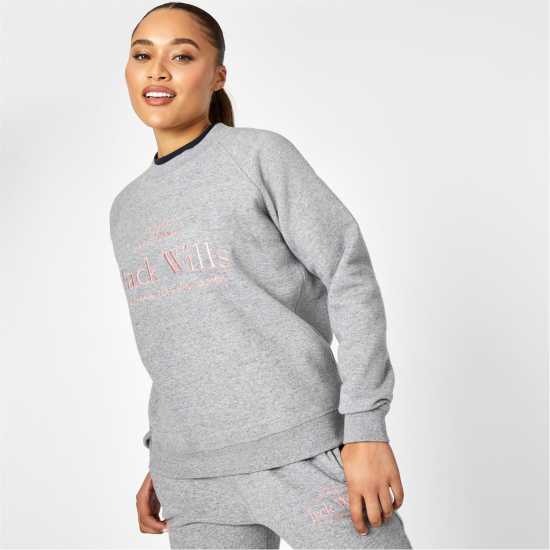 Блуза Обло Деколте Jack Wills Hunston Graphic Crew Neck Sweatshirt Сив марл Дамски пуловери