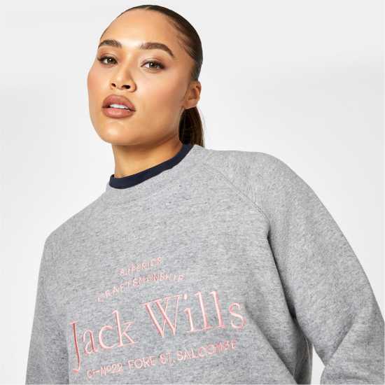 Блуза Обло Деколте Jack Wills Hunston Graphic Crew Neck Sweatshirt Сив марл Дамски пуловери