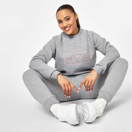Блуза Обло Деколте Jack Wills Hunston Graphic Crew Neck Sweatshirt Сив марл Дамски пуловери