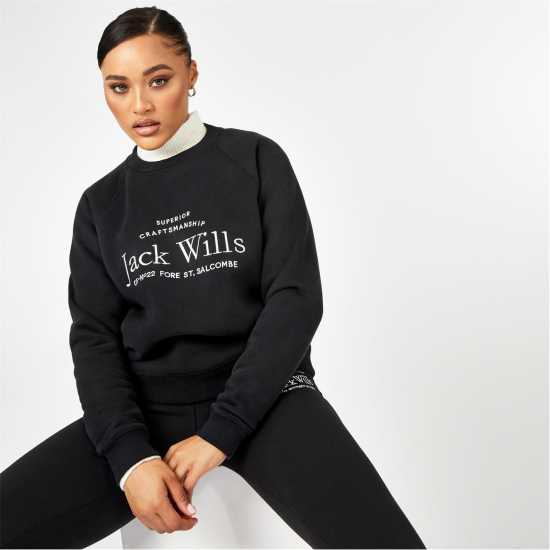 Блуза Обло Деколте Jack Wills Hunston Graphic Crew Neck Sweatshirt Черно Дамски пуловери