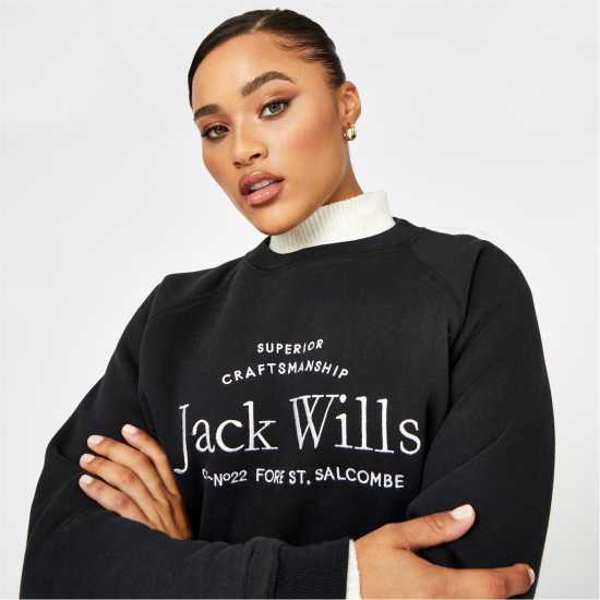 Блуза Обло Деколте Jack Wills Hunston Graphic Crew Neck Sweatshirt Черно Дамски пуловери