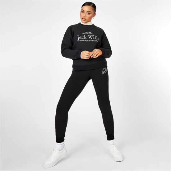 Блуза Обло Деколте Jack Wills Hunston Graphic Crew Neck Sweatshirt Черно Дамски пуловери