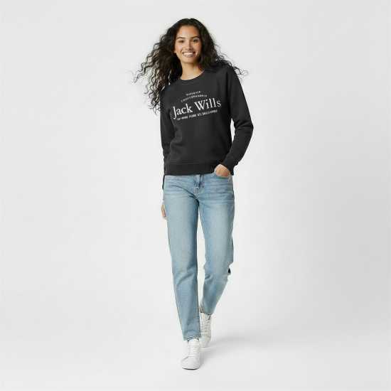 Блуза Обло Деколте Jack Wills Hunston Graphic Crew Neck Sweatshirt Черно Дамски пуловери