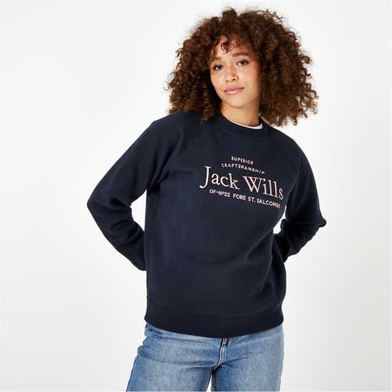 Блуза Обло Деколте Jack Wills Hunston Graphic Crew Neck Sweatshirt Морска синьо Дамски пуловери