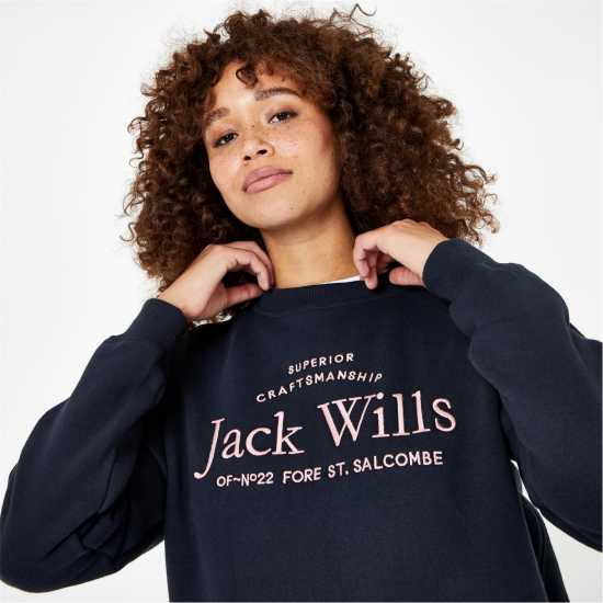 Блуза Обло Деколте Jack Wills Hunston Graphic Crew Neck Sweatshirt Морска синьо Дамски пуловери