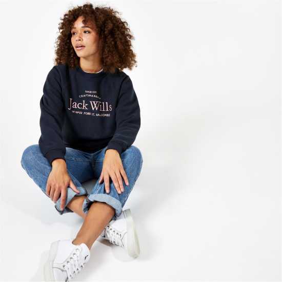 Блуза Обло Деколте Jack Wills Hunston Graphic Crew Neck Sweatshirt Морска синьо Дамски пуловери