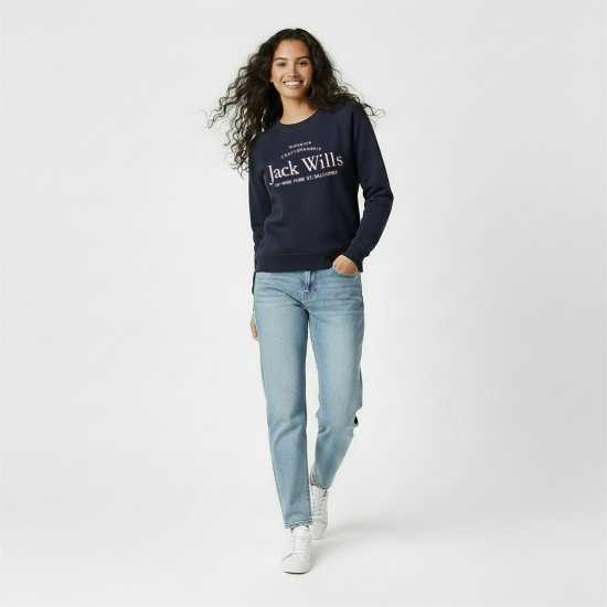 Блуза Обло Деколте Jack Wills Hunston Graphic Crew Neck Sweatshirt Морска синьо Дамски пуловери
