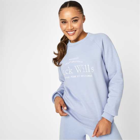 Блуза Обло Деколте Jack Wills Hunston Graphic Crew Neck Sweatshirt Меко синьо Дамски пуловери