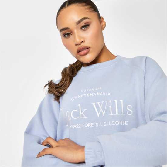 Блуза Обло Деколте Jack Wills Hunston Graphic Crew Neck Sweatshirt Меко синьо Дамски пуловери